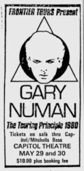 Gary Numan Sydney Newspaper Advert 1980